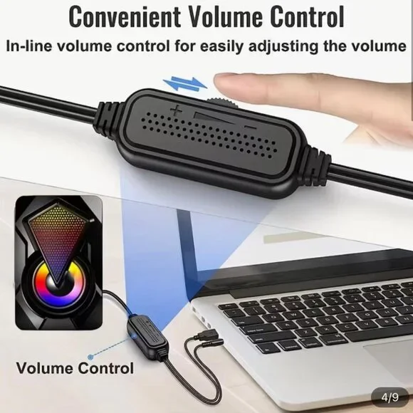 NEW- NJSJ Computer Speakers with Colorful RGB Lights, USB Powered 3.5mm Aux- - Picture 2 of 9